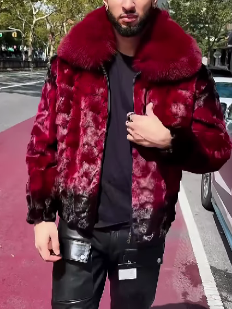 Contrast Faux Fur Lapel Coat