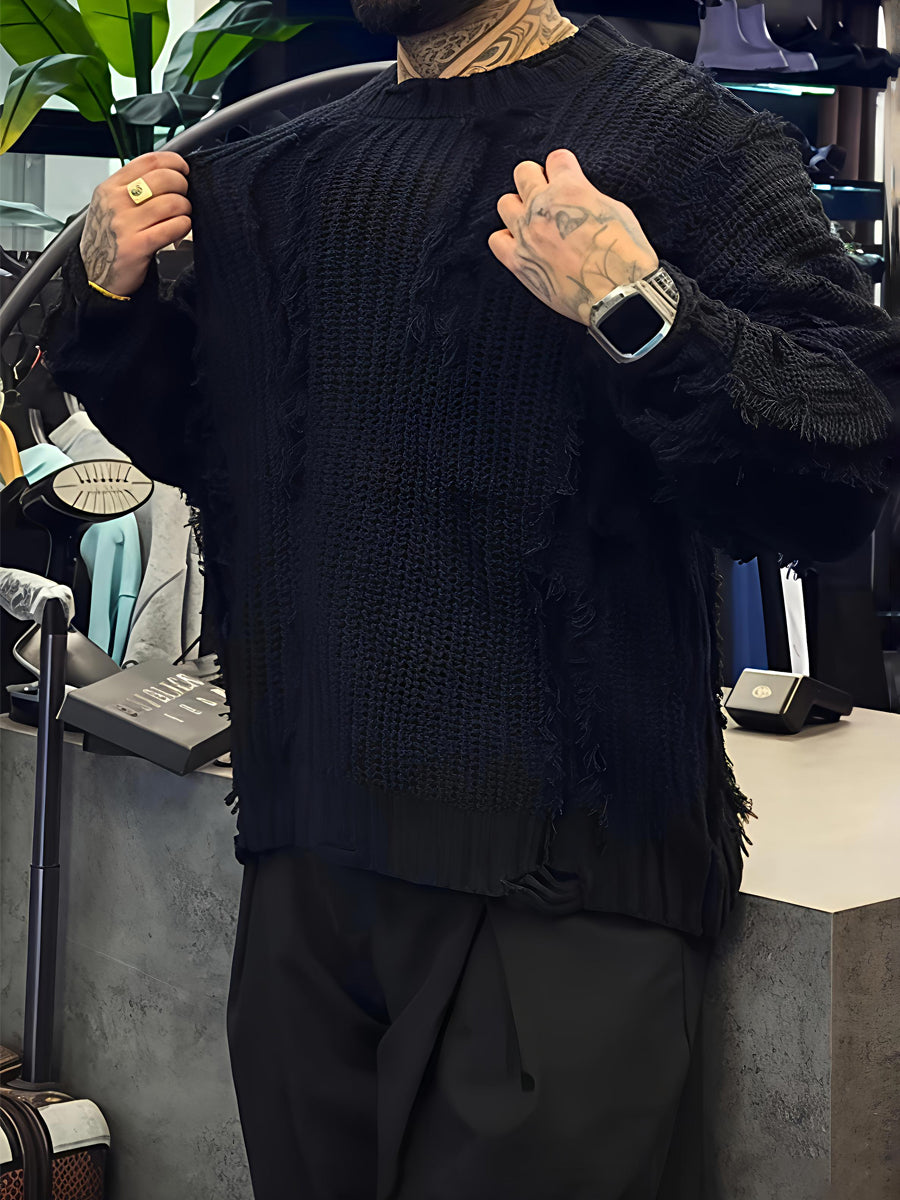 Men's Fringed Loose Knit Sweater