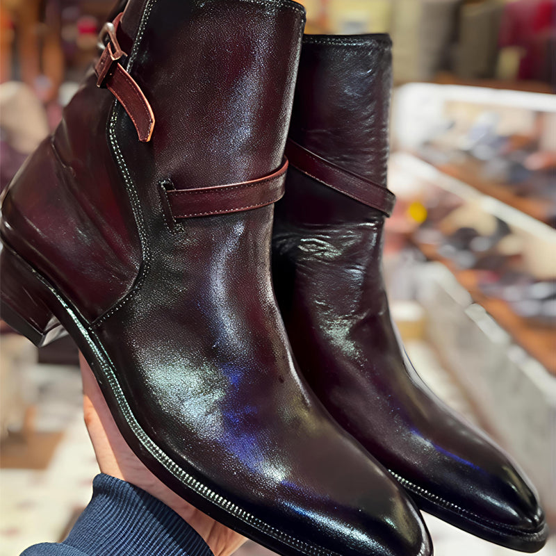 Men's Thick-Heel Point-Toe Buckle Detail Ankle Boots