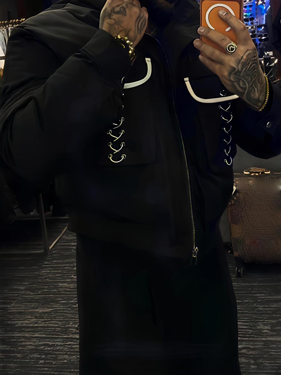 Men's Eyelet Detail Pockets Cotton-padded Jacket