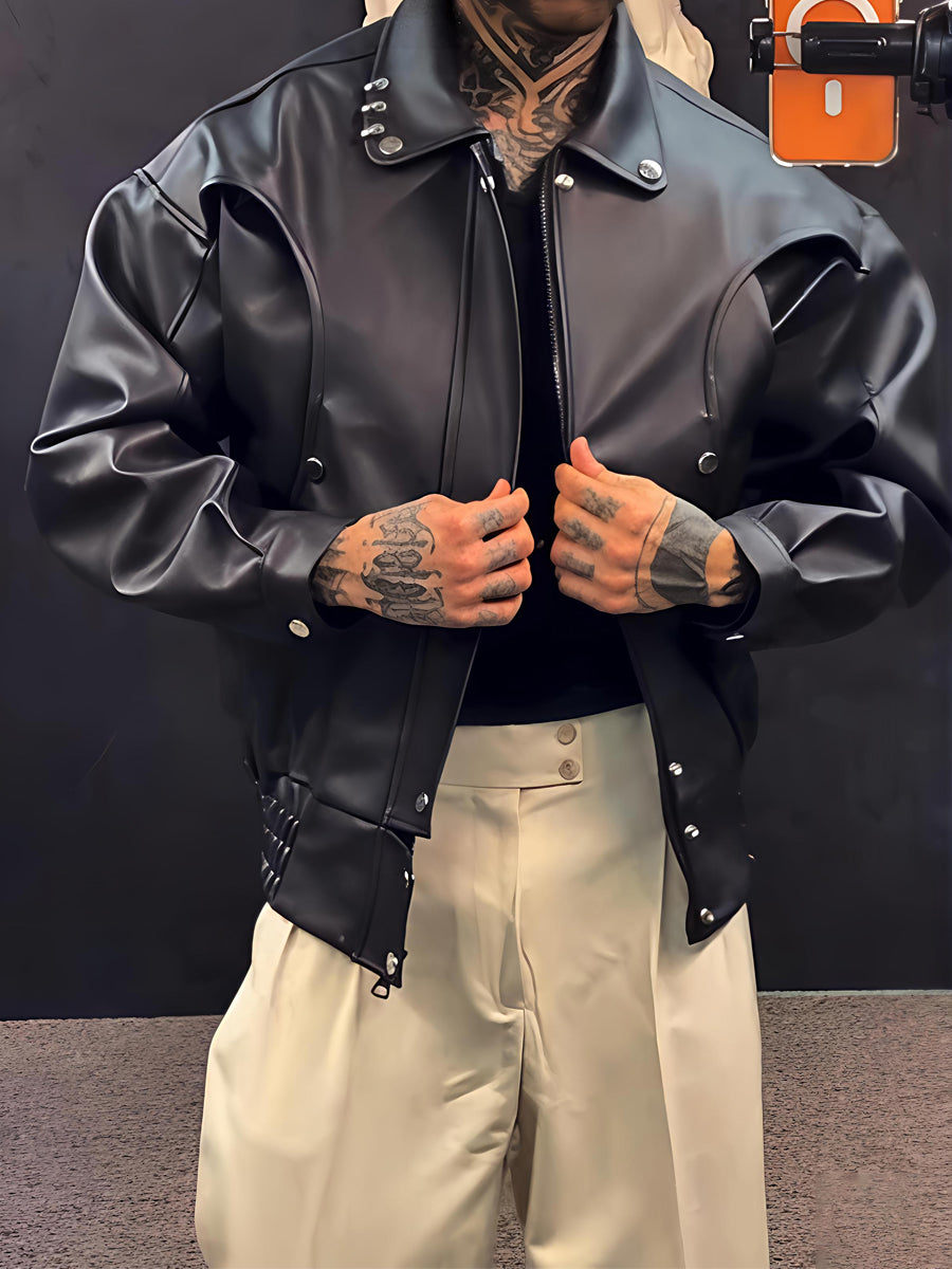 Men's PU Leather Elasticated Hem Jacket