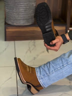 Brown Western Boots With Embroidered Shaft
