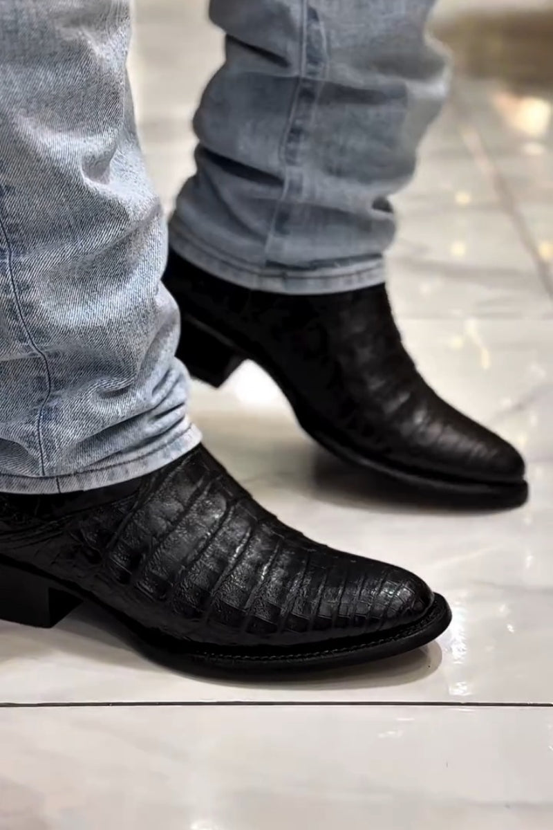Black Crocodile-Effect Chelsea Boot
