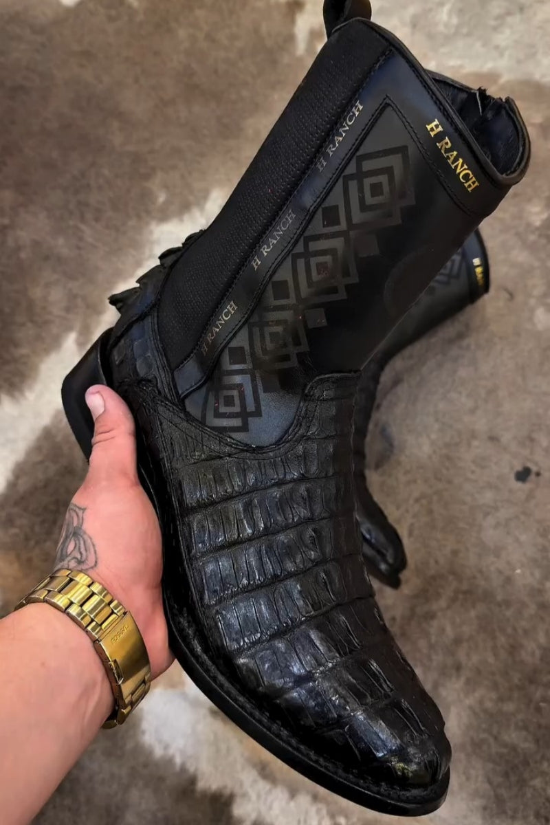 Black Crocodile-Effect Chelsea Boot