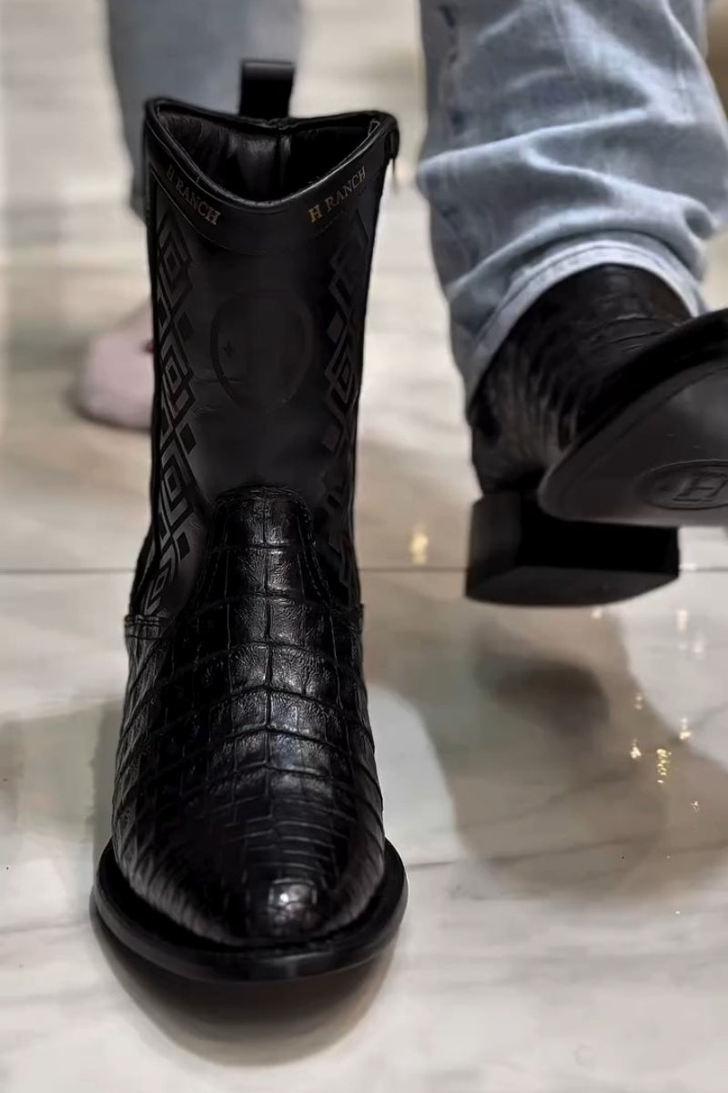 Black Crocodile-Effect Chelsea Boot