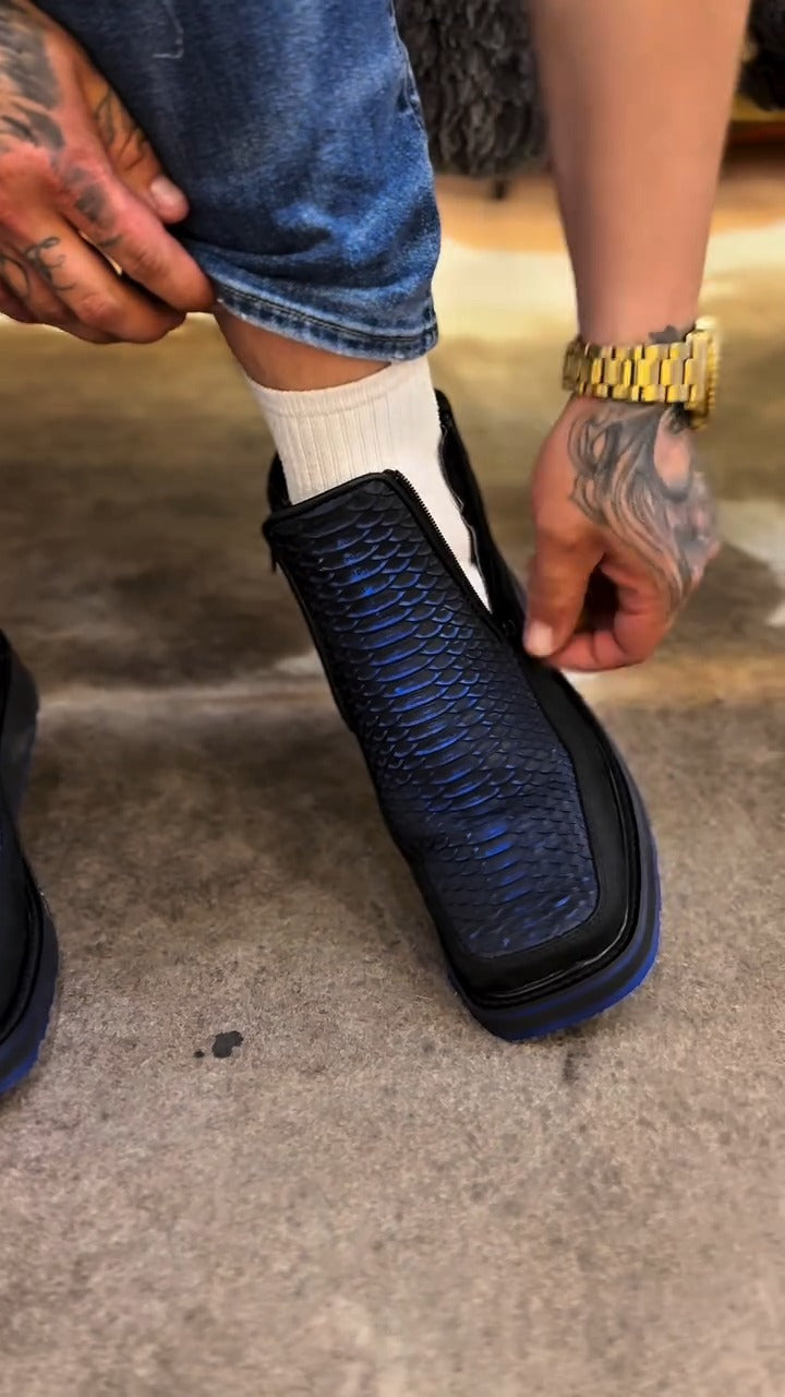 Blue-Scale Texture Ankle Boots