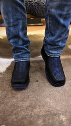 Blue-Scale Texture Ankle Boots