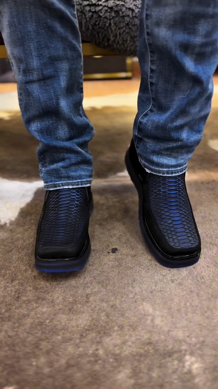 Blue-Scale Texture Ankle Boots
