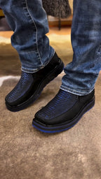 Blue-Scale Texture Ankle Boots