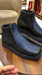 Blue-Scale Texture Ankle Boots
