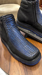 Blue-Scale Texture Ankle Boots