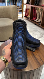 Blue-Scale Texture Ankle Boots