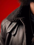 Men’s Black Leather Flight Jacket With Shearling Collar