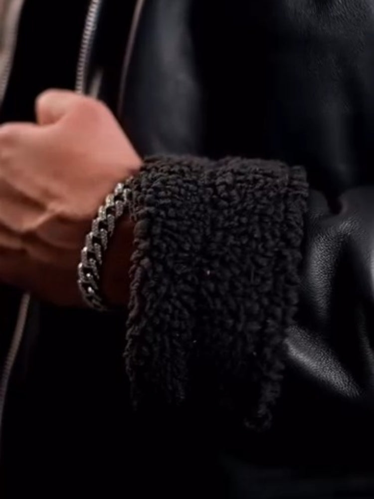 Men’s Black Leather Flight Jacket With Shearling Collar