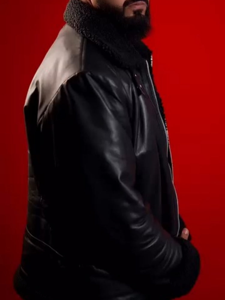 Men’s Black Leather Flight Jacket With Shearling Collar