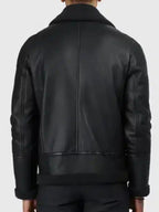 Men’s Black Leather Flight Jacket With Shearling Collar