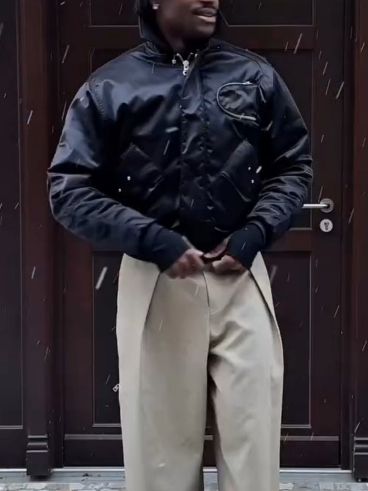 Men’s Navy Quilted Bomber Jacket