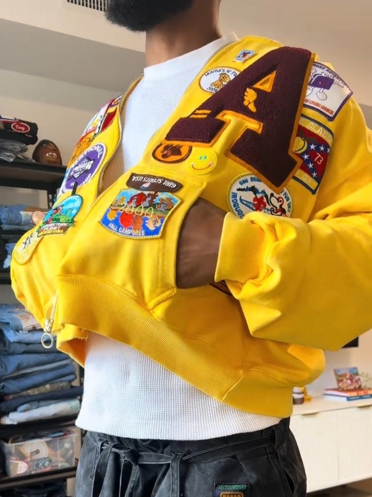 Patchwork Embroidered Varsity Jacket For Men