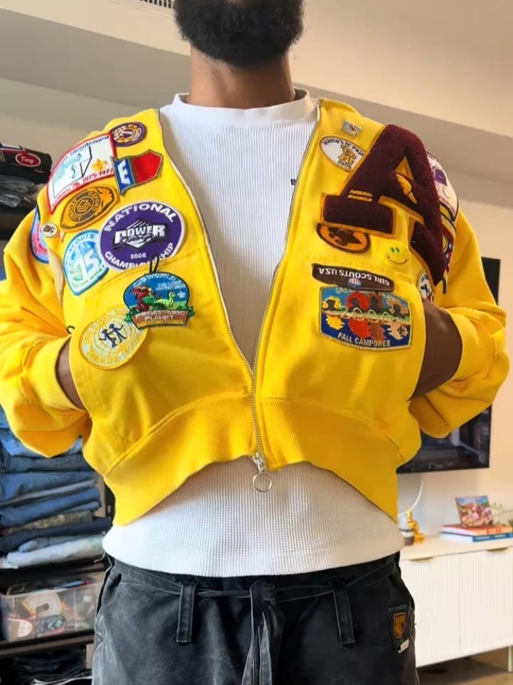 Patchwork Embroidered Varsity Jacket For Men