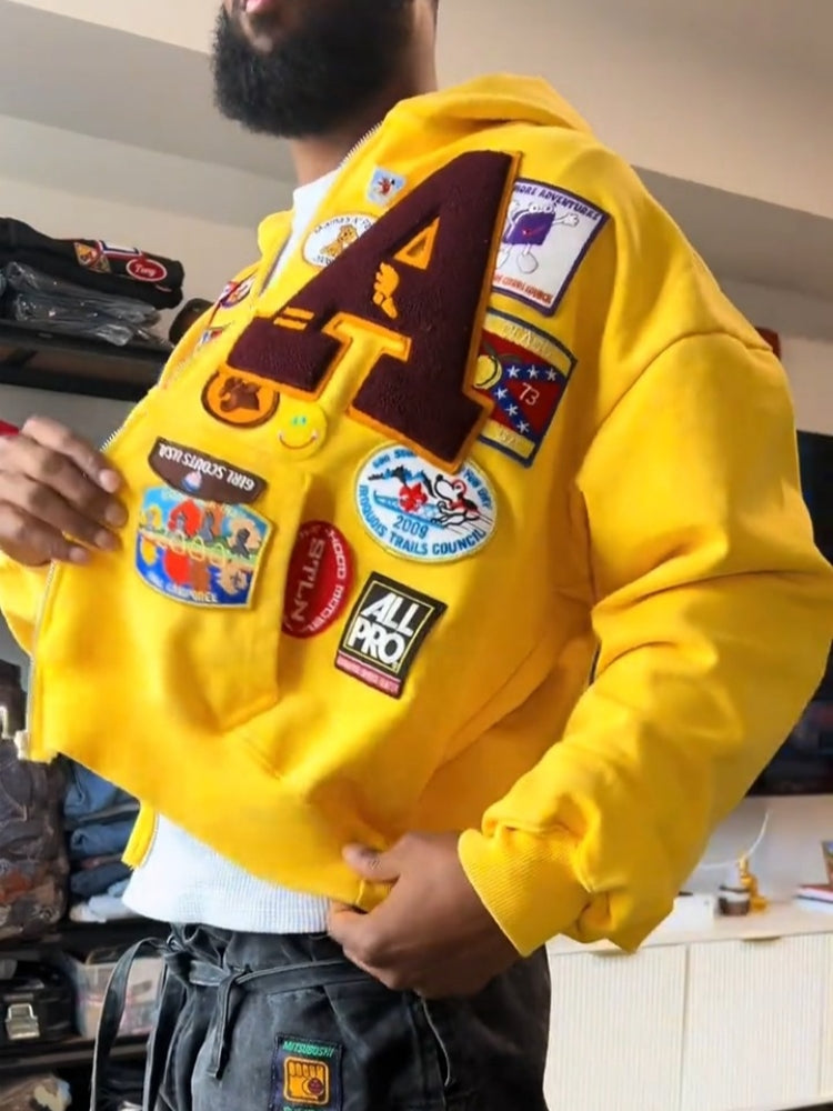 Patchwork Embroidered Varsity Jacket For Men