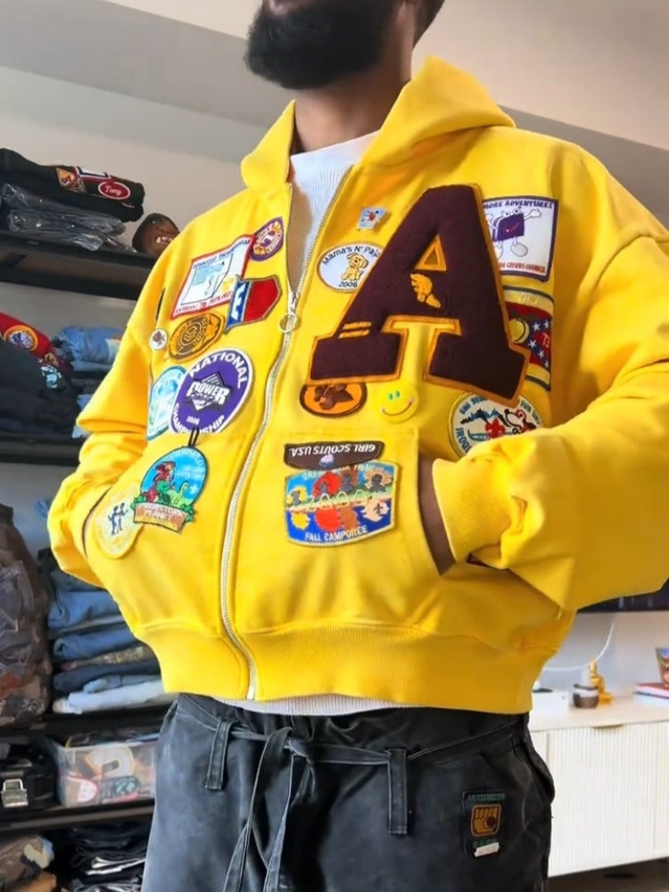 Patchwork Embroidered Varsity Jacket For Men