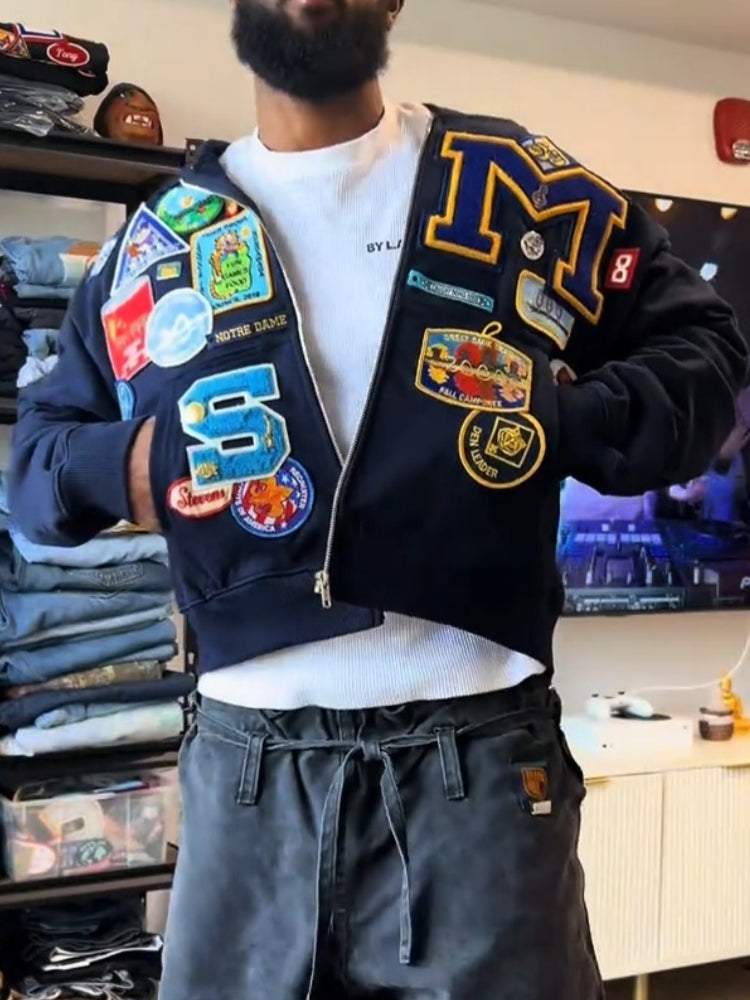 Patchwork Embroidered Varsity Jacket For Men