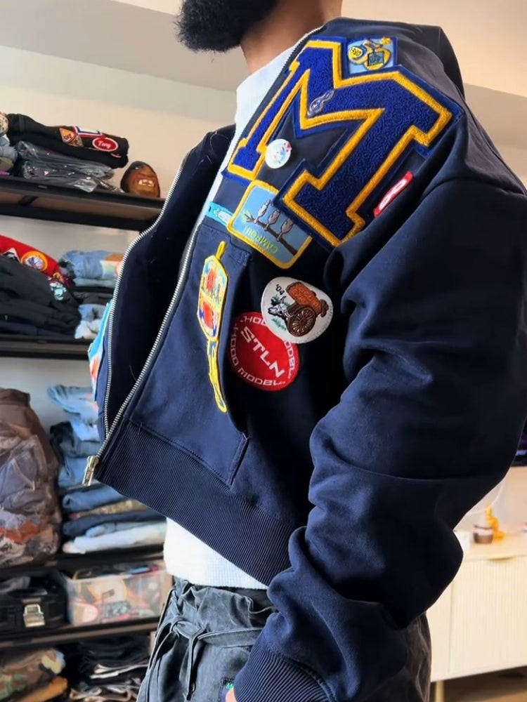 Patchwork Embroidered Varsity Jacket For Men
