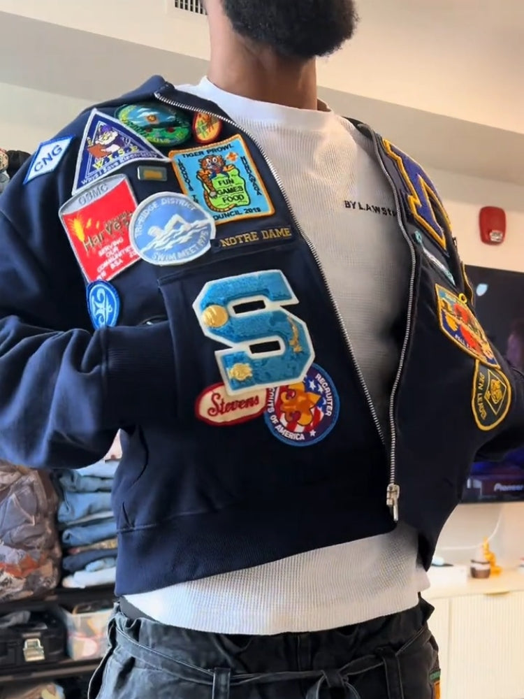 Patchwork Embroidered Varsity Jacket For Men