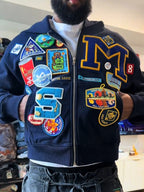 Patchwork Embroidered Varsity Jacket For Men