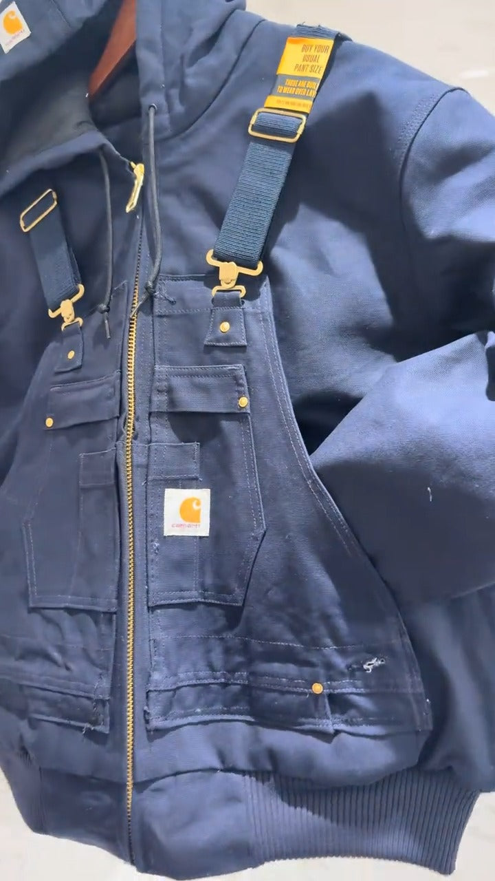 Industrial-Style Navy Bomber Jacket With Straps