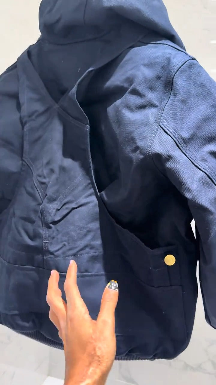 Industrial-Style Navy Bomber Jacket With Straps