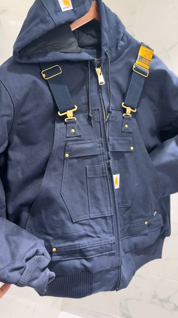 Industrial-Style Navy Bomber Jacket With Straps