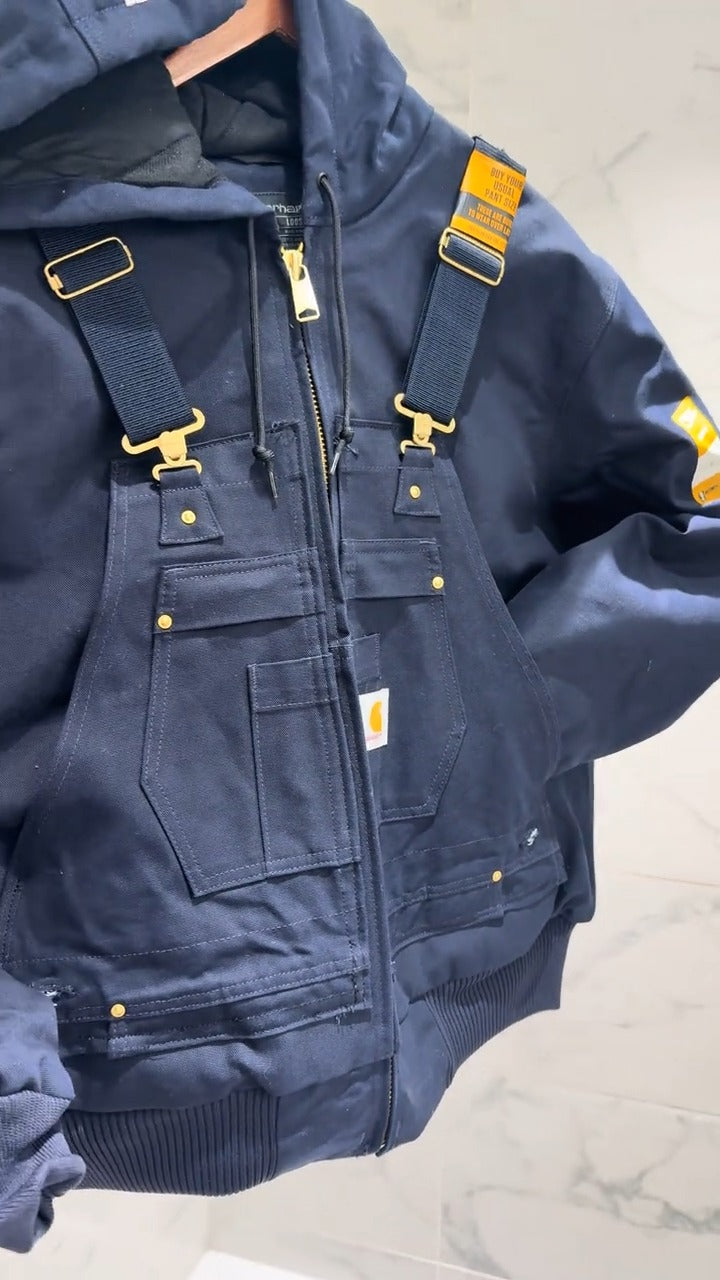 Industrial-Style Navy Bomber Jacket With Straps