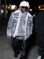 Grey & White Sherpa-Trim Denim-Look Jacket