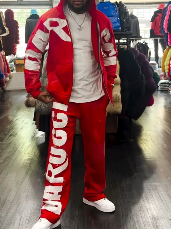 Bold Red Tracksuit With Large White Logo Lettering
