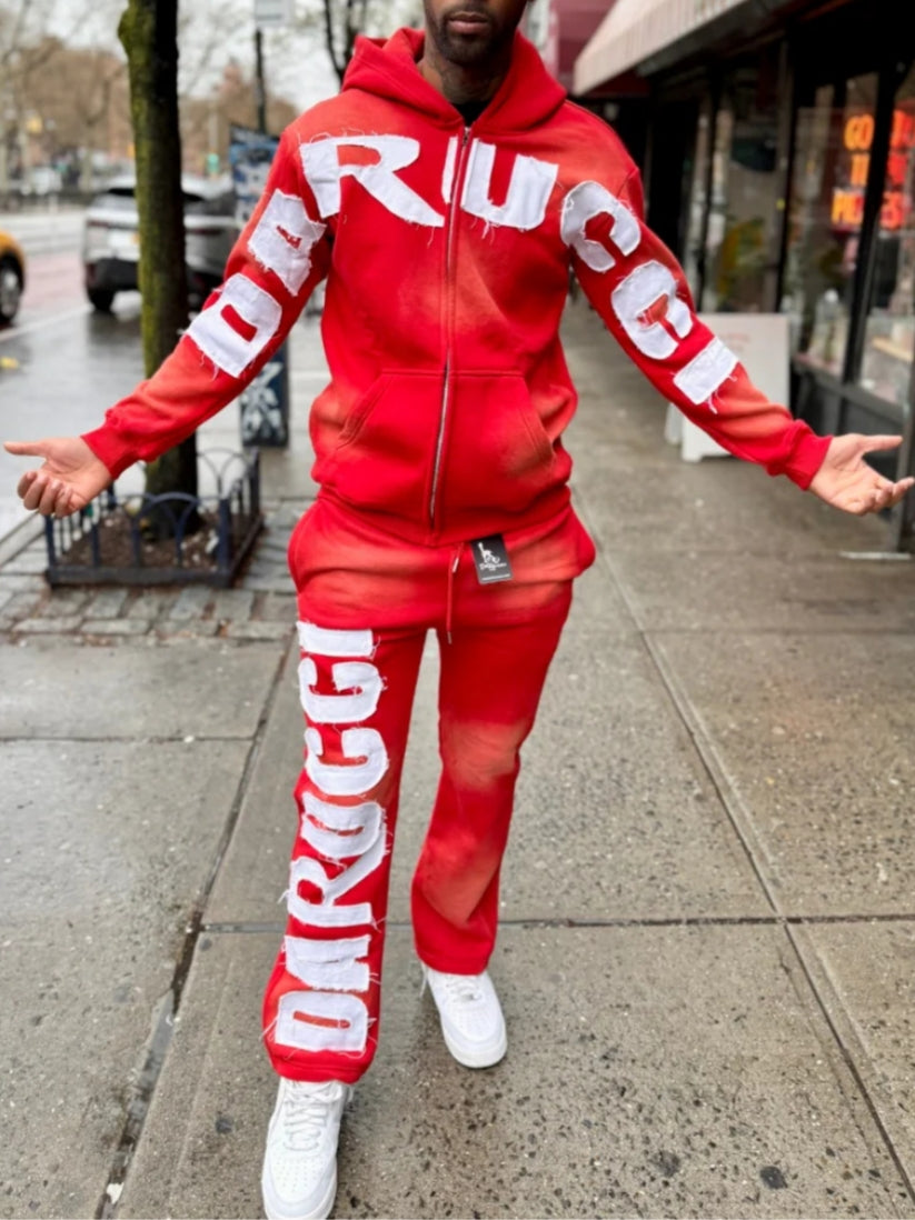 Bold Red Tracksuit With Large White Logo Lettering