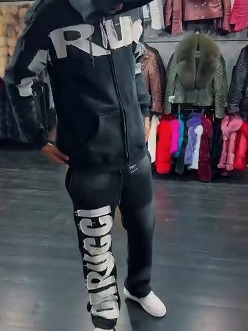 Black Tracksuit With Large White Lettering