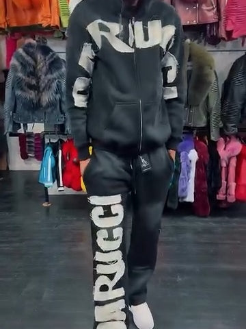 Black Tracksuit With Large White Lettering
