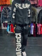 Black Tracksuit With Large White Lettering