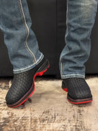 Black Woven Texture Ankle Boot With Red Sole