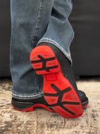 Black Woven Texture Ankle Boot With Red Sole