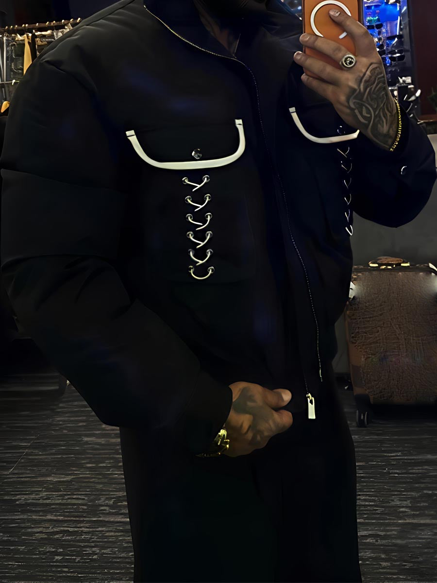 Men's Eyelet Detail Pockets Cotton-padded Jacket