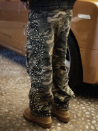 Men's Pearl Decoration Camo Cargo Embellish Pants
