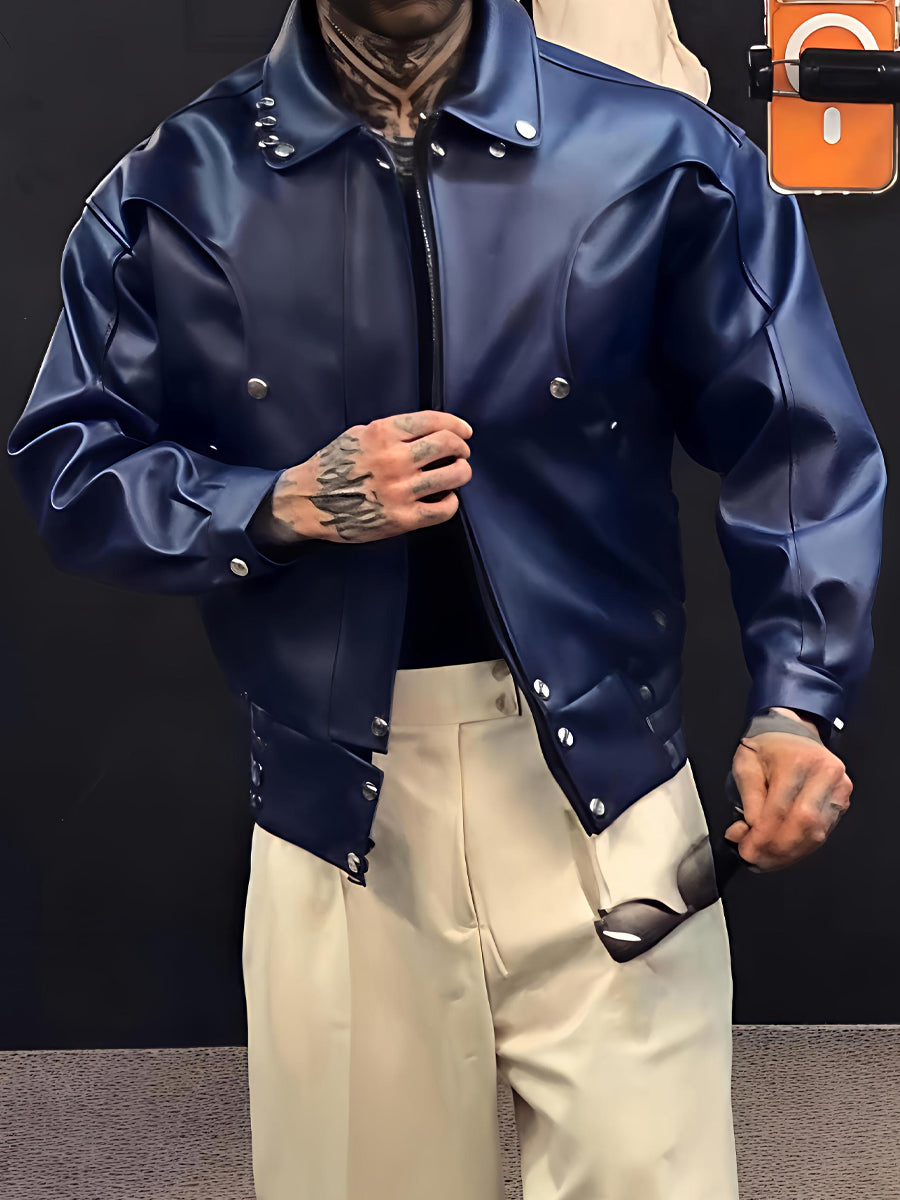 Men's PU Leather Elasticated Hem Jacket