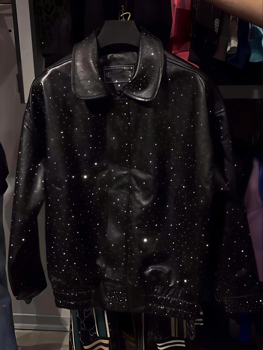 Fashion PU Rhinestone Sparkle Jacket