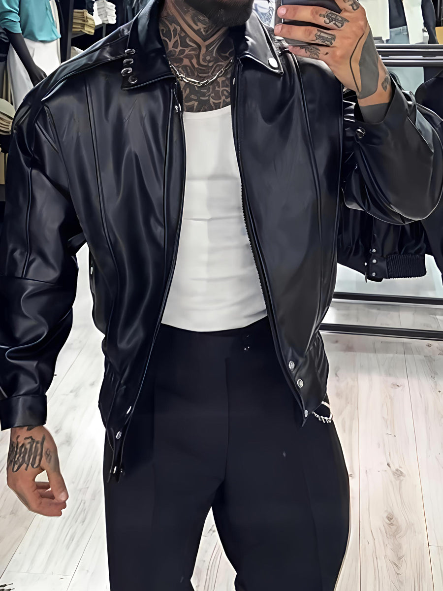 Men's PU Leather Elasticated Hem Jacket