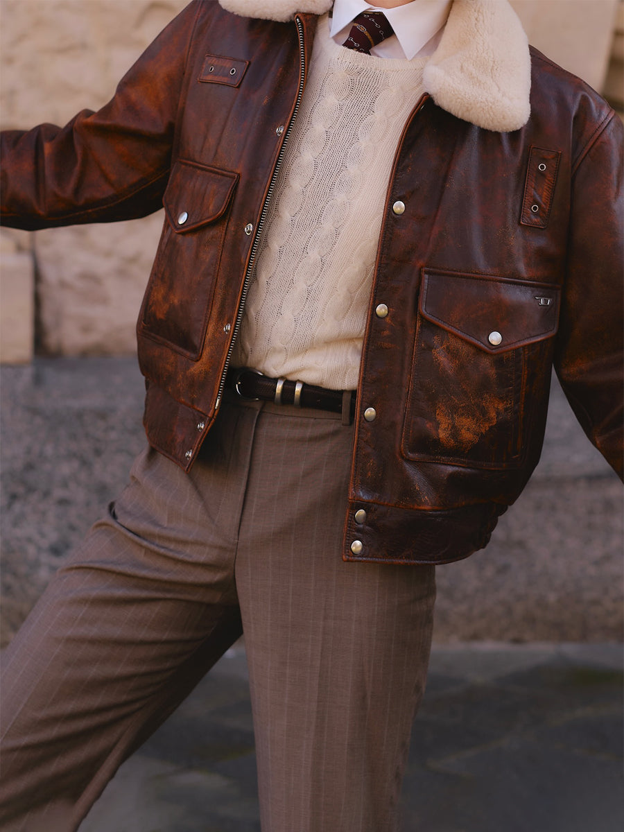 Faux Fur Collar Leather Cropped Jacket