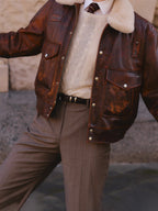 Faux Fur Collar Leather Cropped Jacket