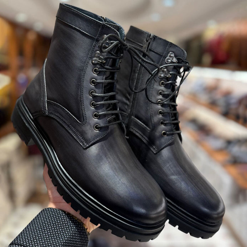 Men's Platform Distressed Lace-up Martin Boots