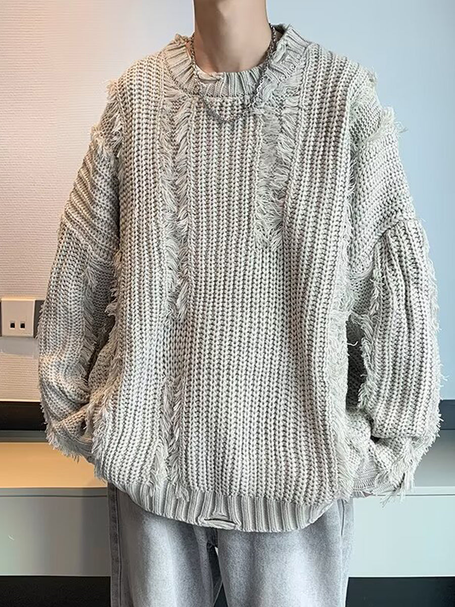 Men's Fringed Loose Knit Sweater